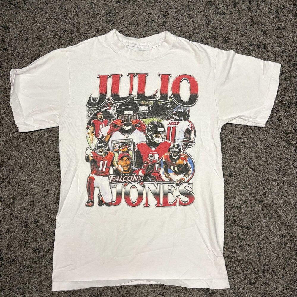 Vintage Julio Jones NFL Atlanta Falcons Graphic Club White T-Shirt Size Medium